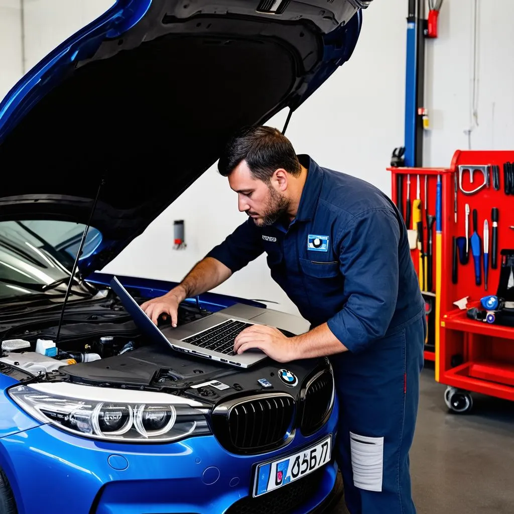 Mechanic with laptop